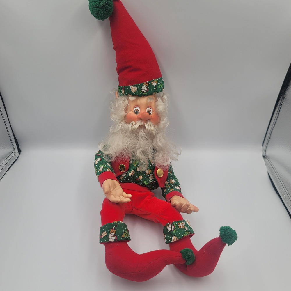 Vintage Christmas Elf Shelf Sitter Kitsch Retro Posable Holiday Decor 22 Inch